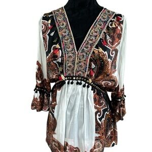 Luxe Moda NWOT Women's Multicolor Shimmery Sheer 3/4 Sleeve Blouse Medium